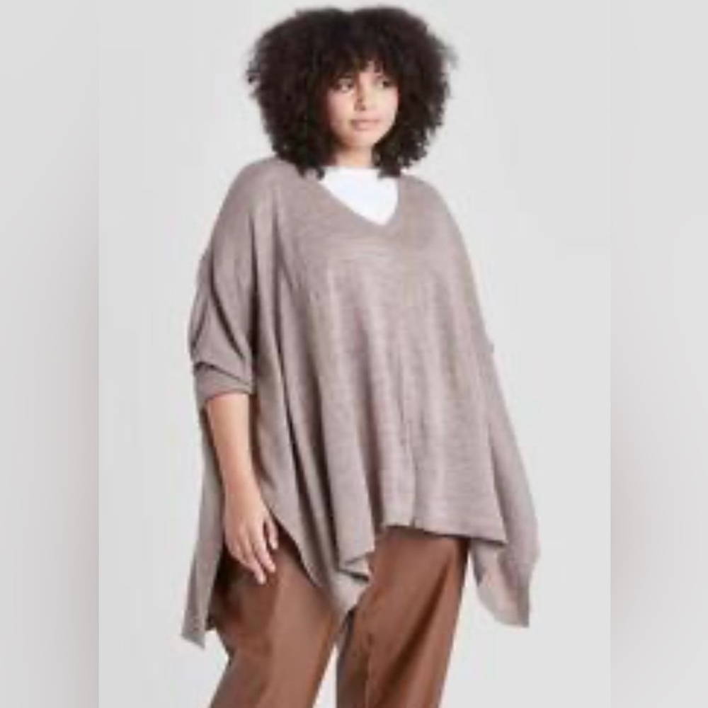 A New Day Taupe Women's V-Neck Poncho Sweater